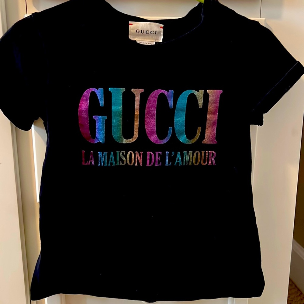 GUCCI METALLIC RAINBOW LOGO T SHIRT